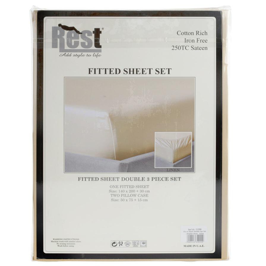 Rest Sateen Fitted Double Sheet Set (140 x 200 + 30 cm, 3 Pc.)