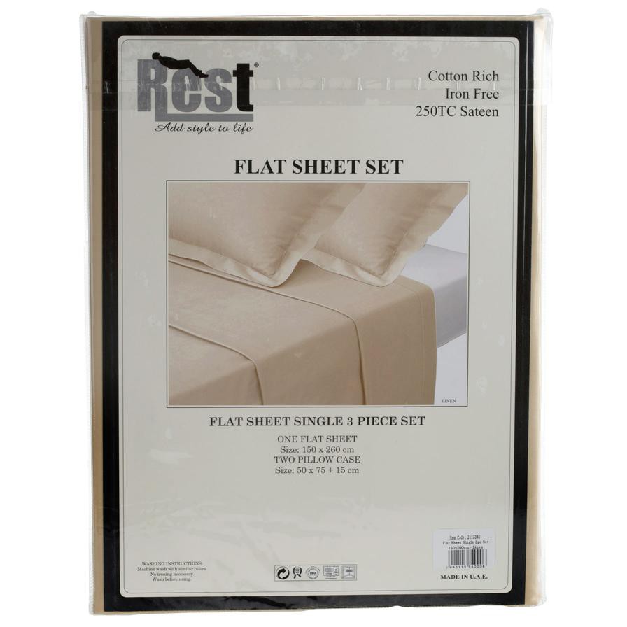 Rest Sateen Flat Single Sheet Set (150 x 260 cm, 3 Pc.)