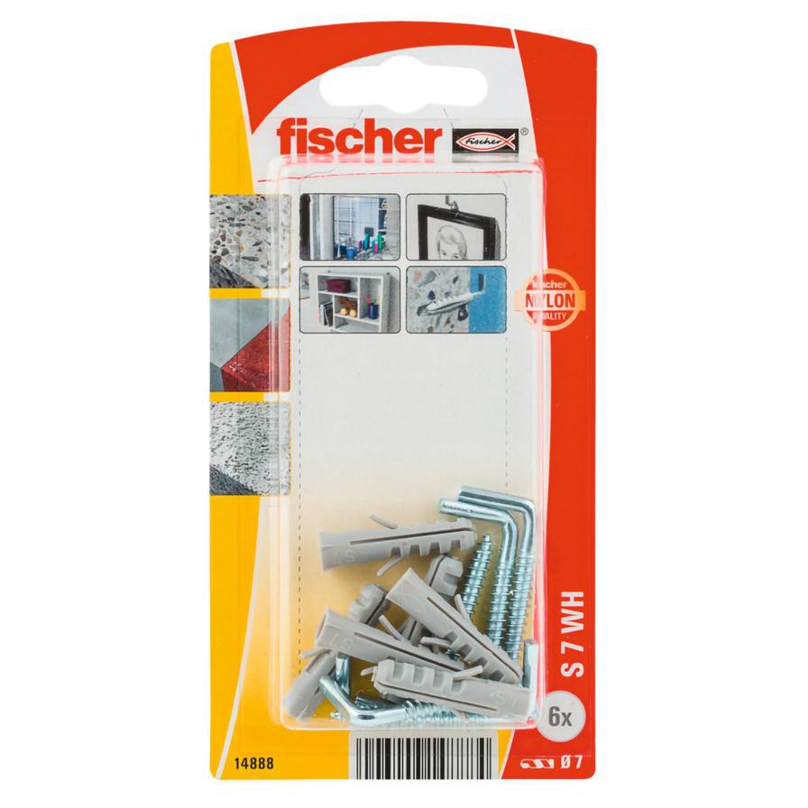 Fischer Expansion Plug W/ Angle Hook, S7 Pack (6 Pc.)