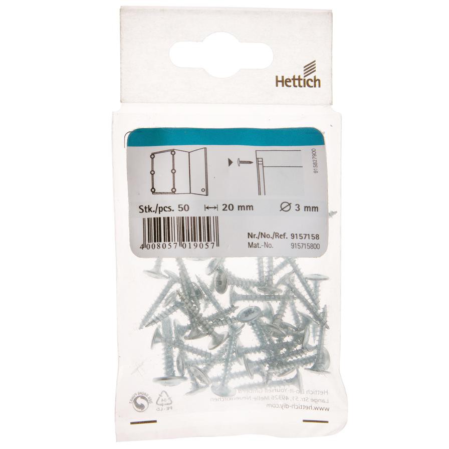 Hettich Back Panel Screw (3 x 20 mm, Pack of 50)