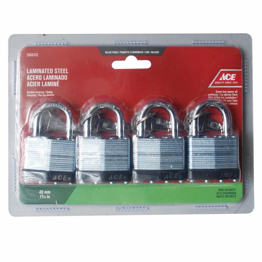 Ace Laminated Steel Padlocks W/Keys (4 cm, 4 Pc.)