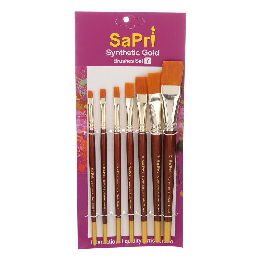 Sapri Series 67 Synthetic Gold Flat Paint Brush Set (7 Pc.)