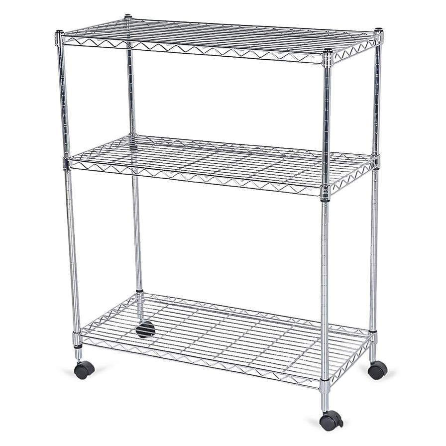 Mobile 3-Shelf Storage Unit (76 x 35.5 x 91 cm, Chrome)