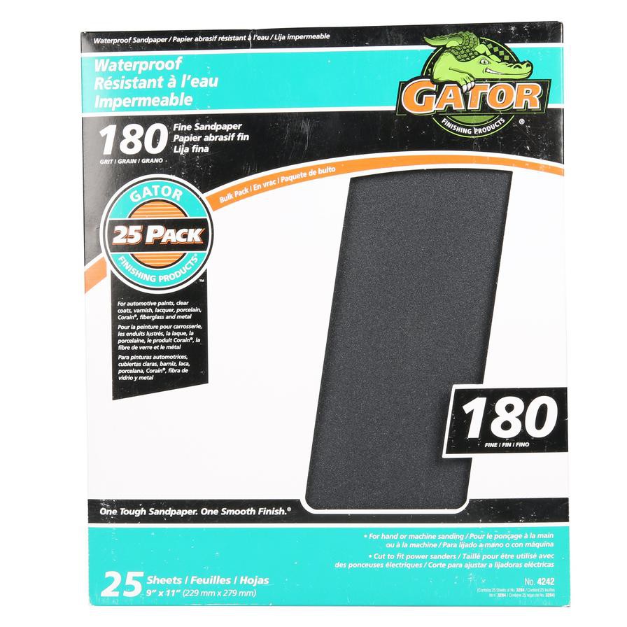 Gator Grit 180 Fine Grit Waterproof Sandpaper (22.9 x  27.9 cm, Pack of 25)