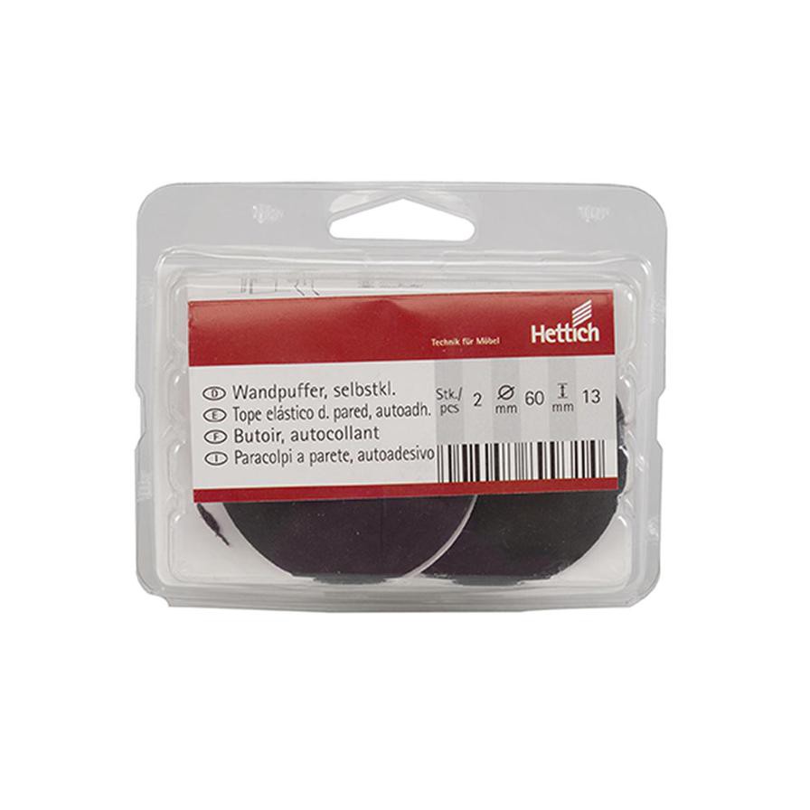 Hettich Self-Adhesive Wall Buffer (60 x 13 mm, Black, 2 Pieces)