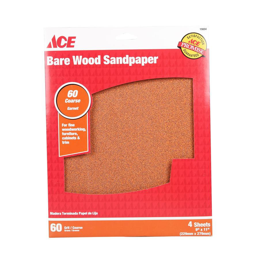 ACE Bare Wood Sandpaper (60 Grit/Coarse, 229 x 279 mm, Pack of 4)