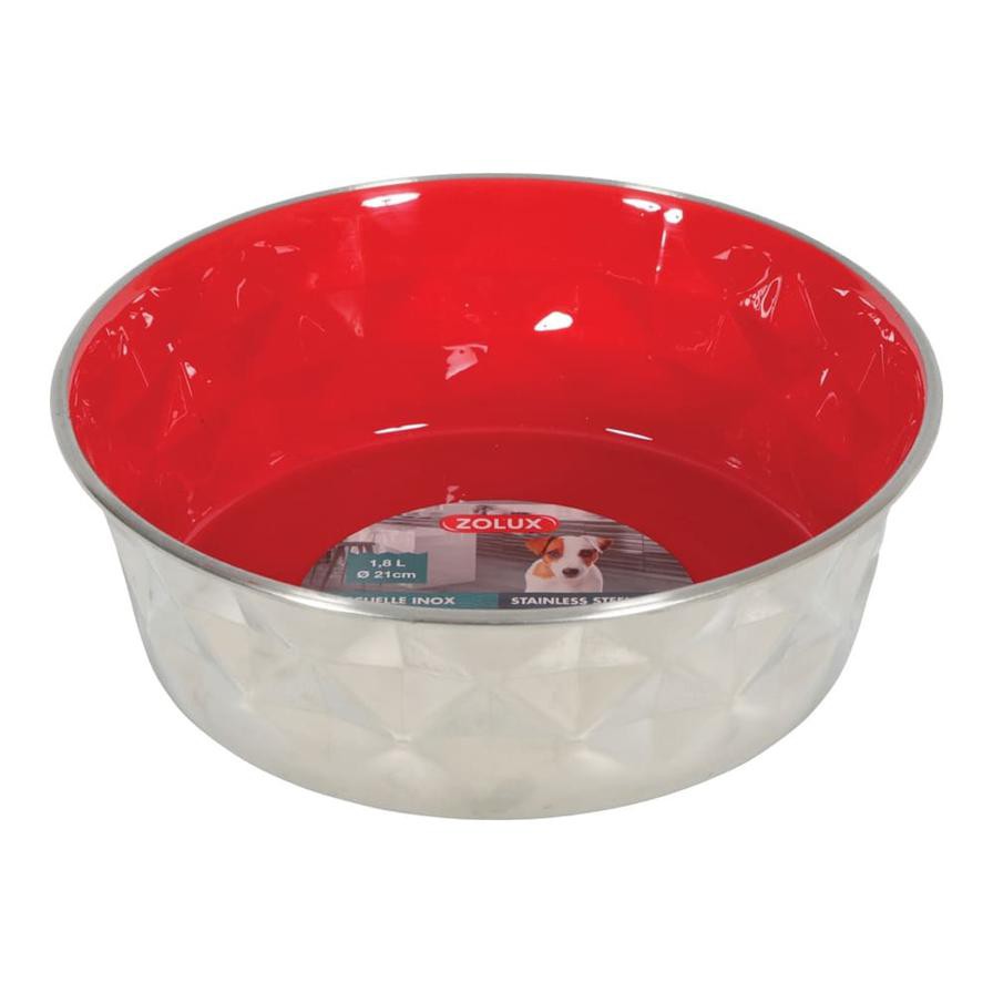 Zolux Stainless Steel Non-Slip Dog Bowl (Red, 1.8 L)