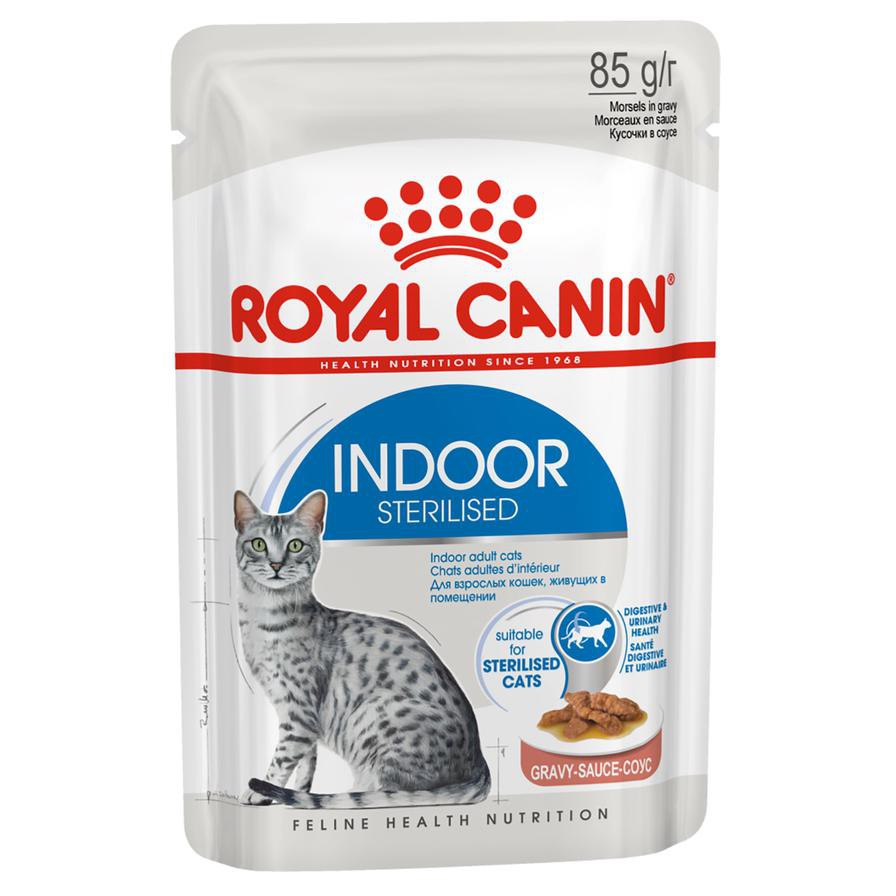 Royal Canin Feline Health Nutrition Indoor Sterilised Wet Cat Food (Gravy, Adult Cats, 85 g)