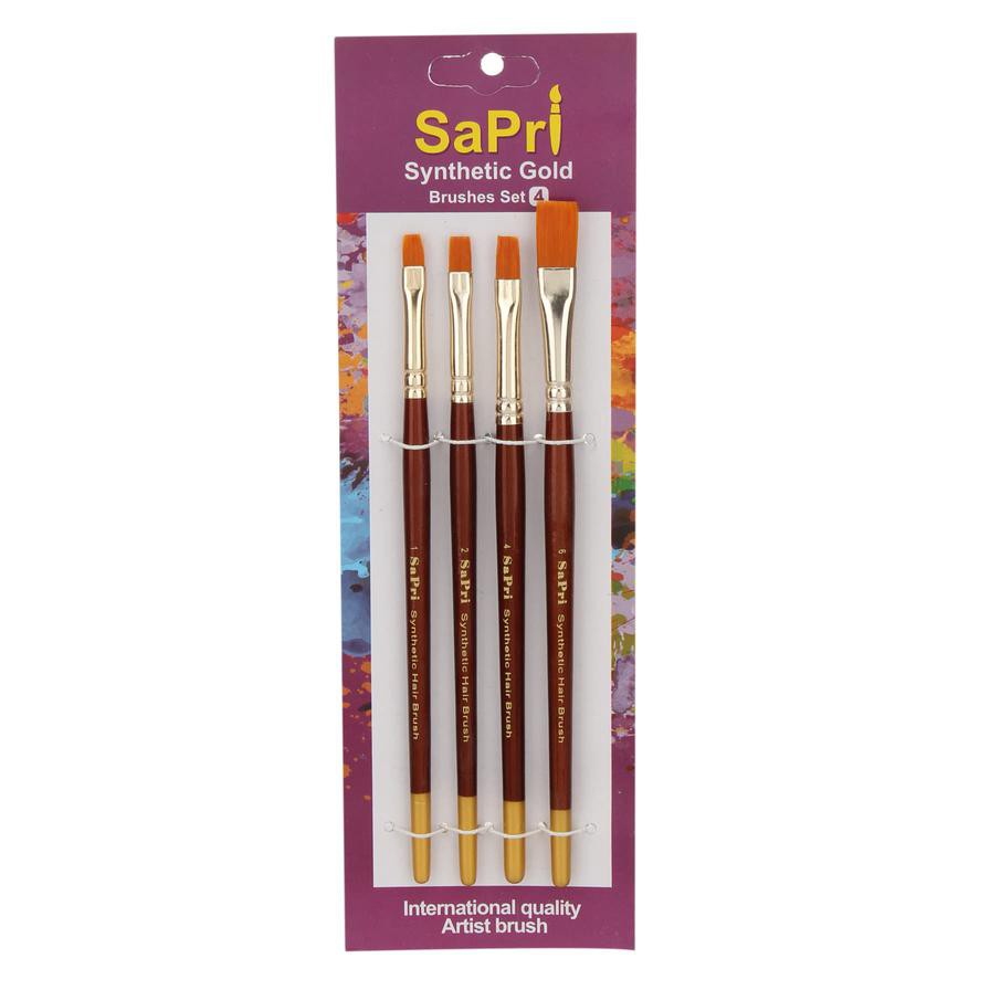 Sapri Series 67 Synthetic Gold Flat Paint Brush Set (4 Pc.)