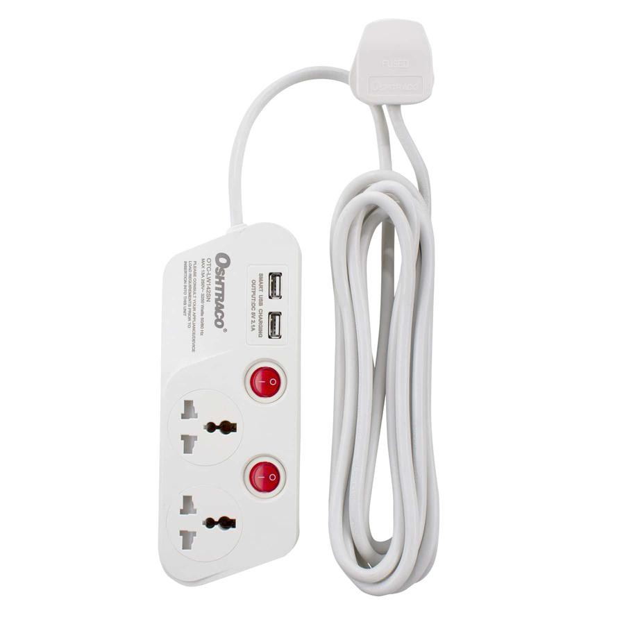 Oshtraco 2-Way Extension Cord W/ USB Port (4 m)