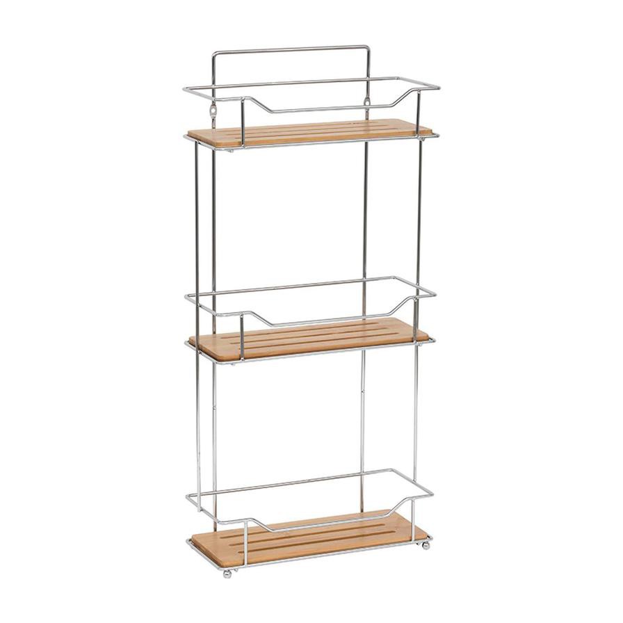 Tendance Gebor Chromed Metal Bamboo Rectangular Shower Rack W/3 Tiers (24 x 11 x 57 cm)