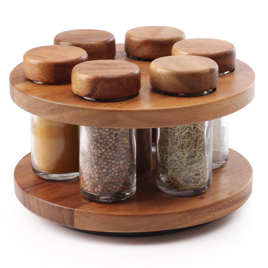 Billi Wooden Spice Rack W/ 6 Bottles