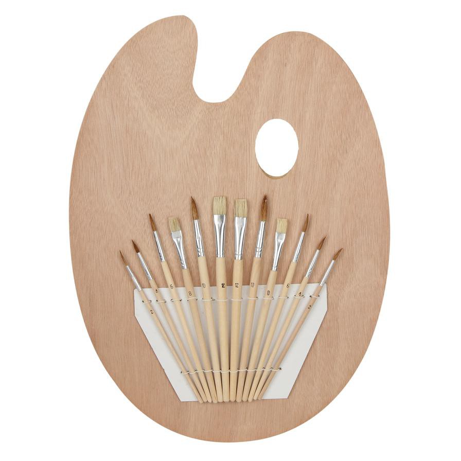 Art Max Wooden Palette W/Paint Brush Set (30 x 40 cm, 13 Pc.)