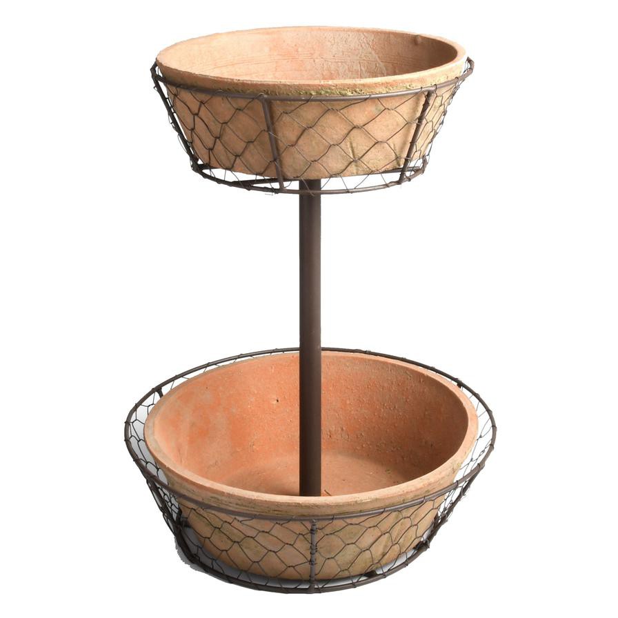 Fallen Fruits Aged Terracotta Plant Stand Double Layered (27.2 x 27.2 x 36.7 cm)