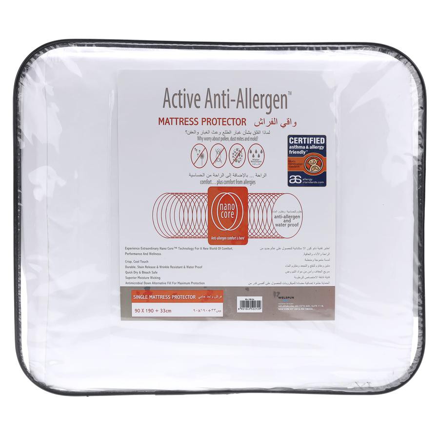 Welspun Active Anti-Allergen Single Mattress Protector, SMP-NC20 (90 x 190 + 33 cm)