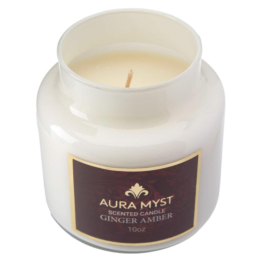 Aura Myst Pearl Glass Jar Candle W/ Lid (283 g, Ginger Amber)