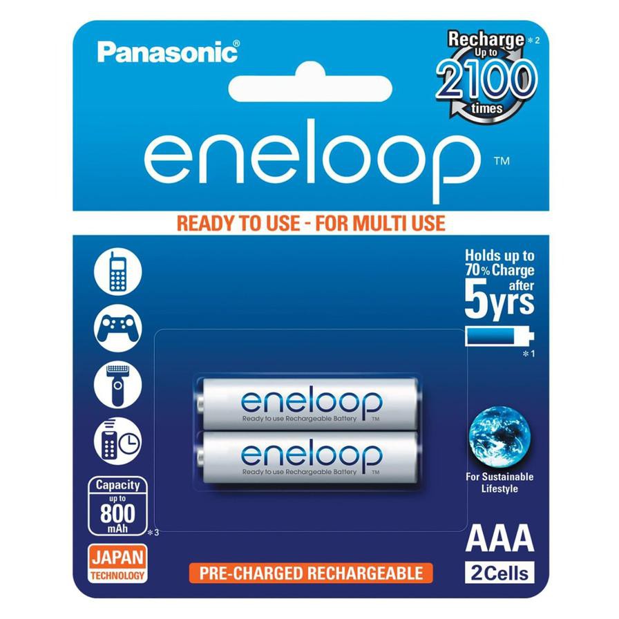 Panasonic eneloop Ni-Mh AAA Rechargeable Battery, BK-4MCCE-2BT (800 mAh, 2 pcs)