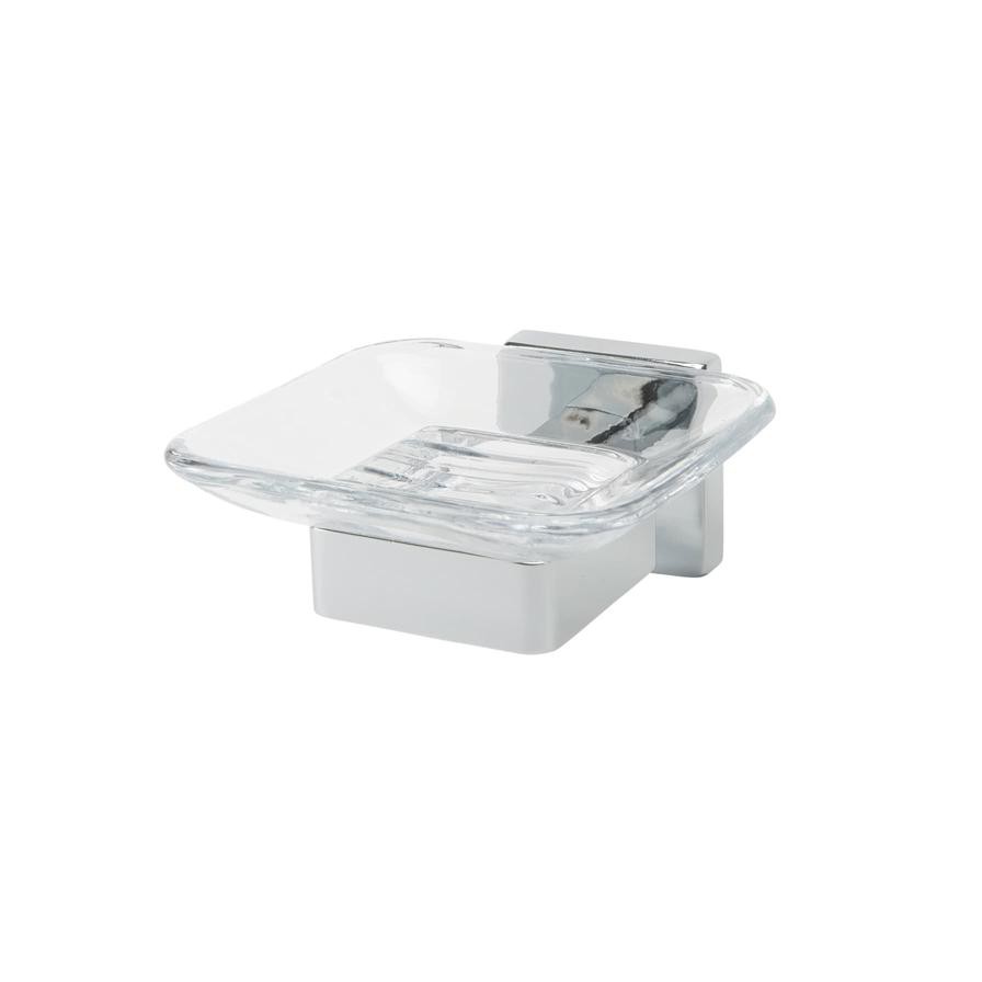 GoodHome Alessano Glass & Steel Wall-Mounted Soap Dish (105 x 55 x 120 mm)