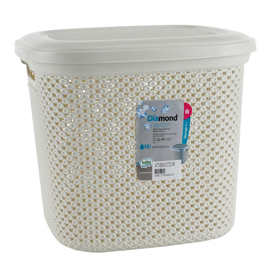 Hobby Life Plastic Diamond Organiser Basket W/Lid (15 L, 31 x 31 x 27.5 cm)