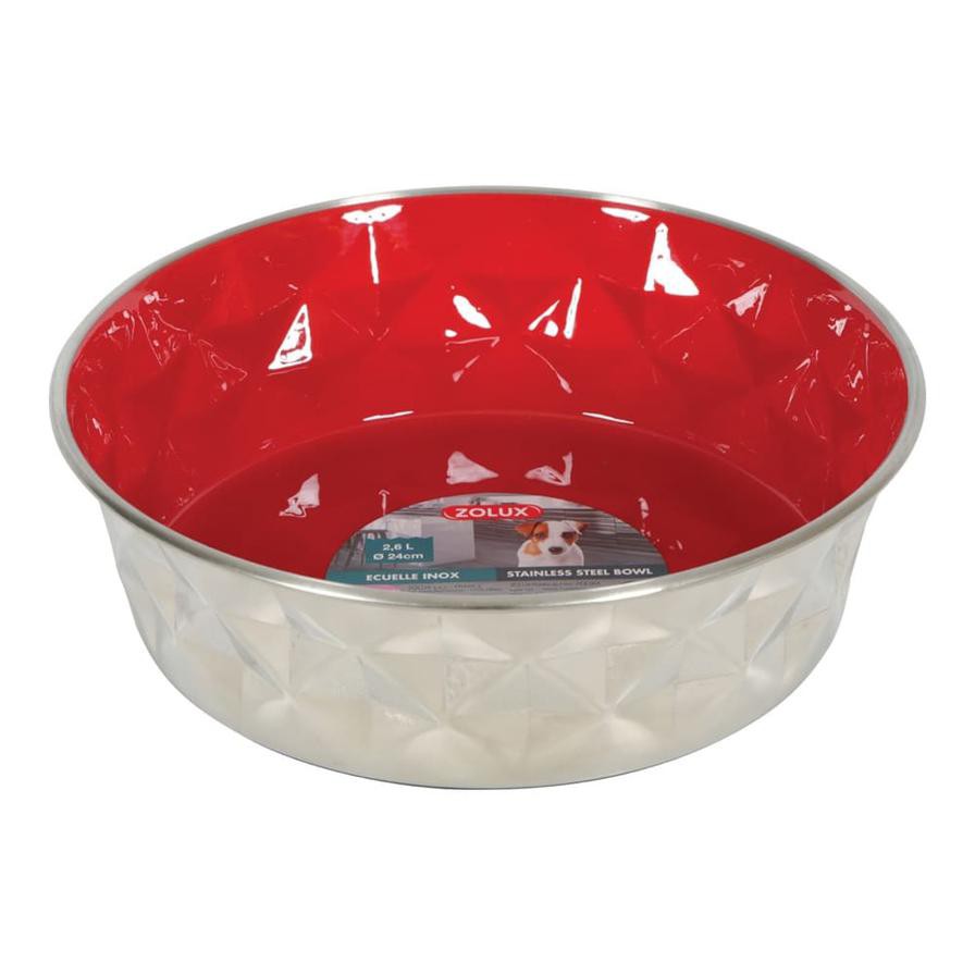 Zolux Stainless Steel Non-Slip Dog Bowl (Red, 2.6 L)