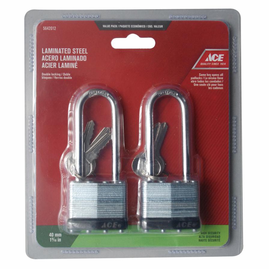 Ace Laminated Long Shackle Padlocks W/Keys (4 cm, 2 Pc.)