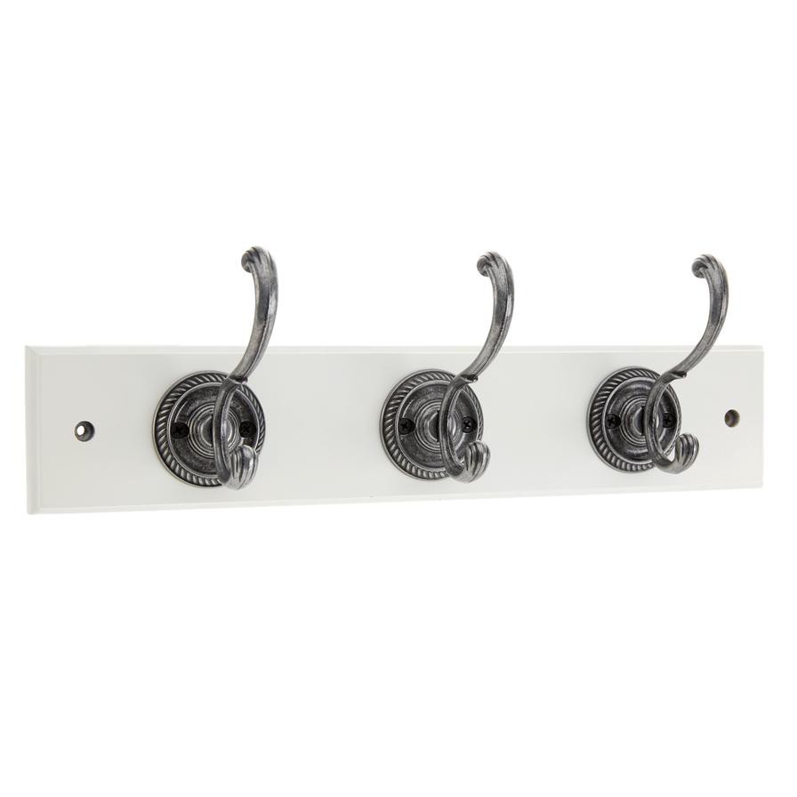 Hettich 3-Hook Antique Wooden Coat Rack (White)