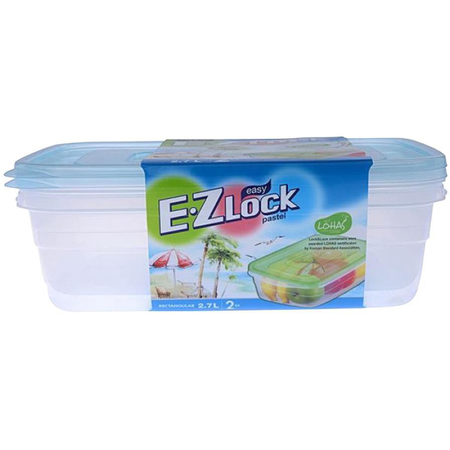 Lock & Lock EZLock Rectangular Food Containers (2.7 L, Set of 2, Pastel Blue)