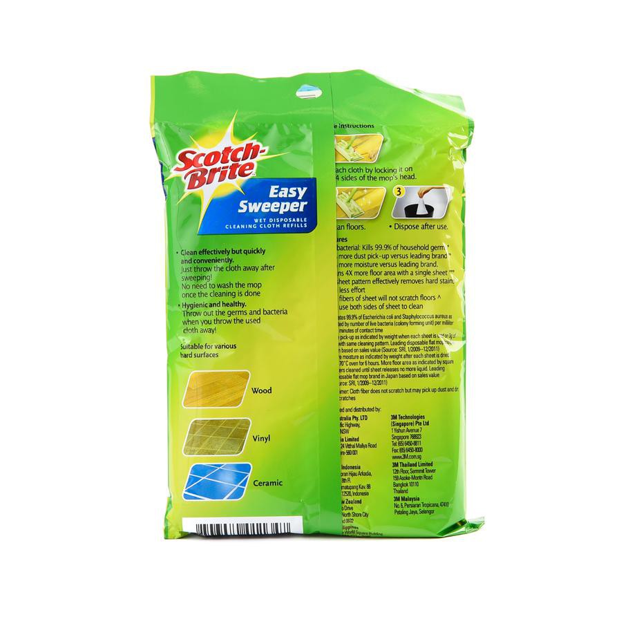 3M Scotch-Brite Easy Sweeper Wet Disposable Cleaning Cloth Refill (28 x 21 cm, Pack of 8)