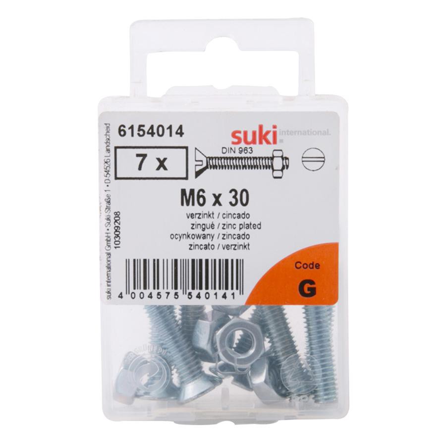 Suki 6154014 M6 Flat-Head Countersunk Machine Screws (30 mm, Pack of 7)