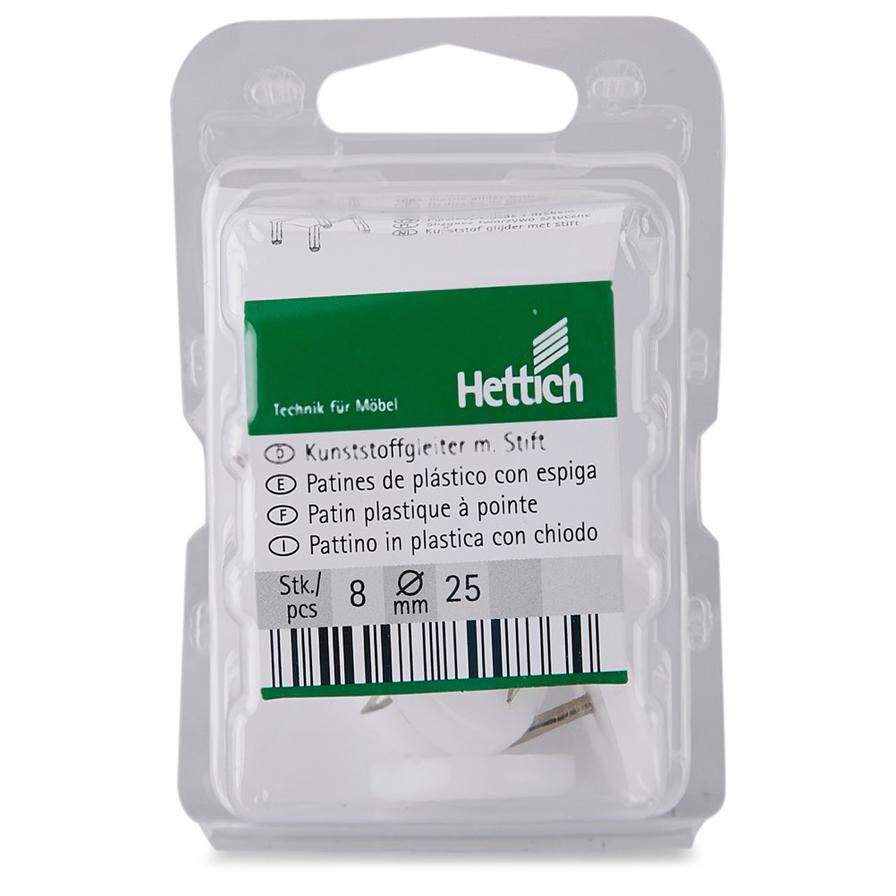 Hettich Plastic Glides With Pin (25 mm, White, Pack of 8)