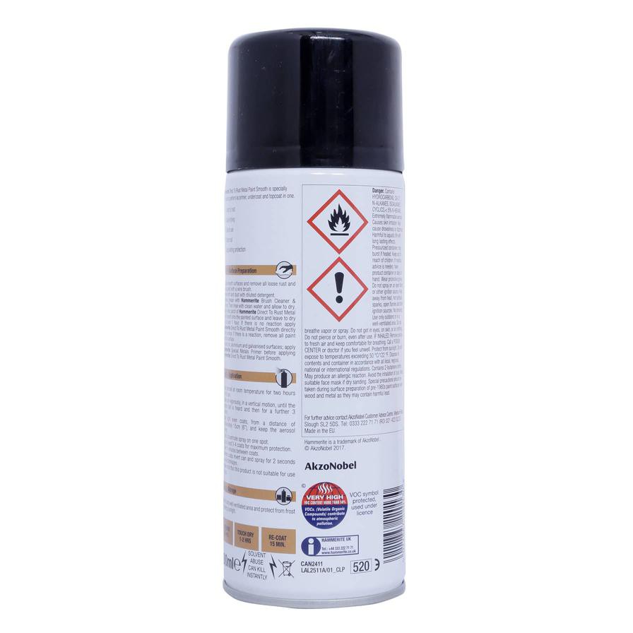 Hammerite Metal Spray Paint (400 ml, Smooth Black)