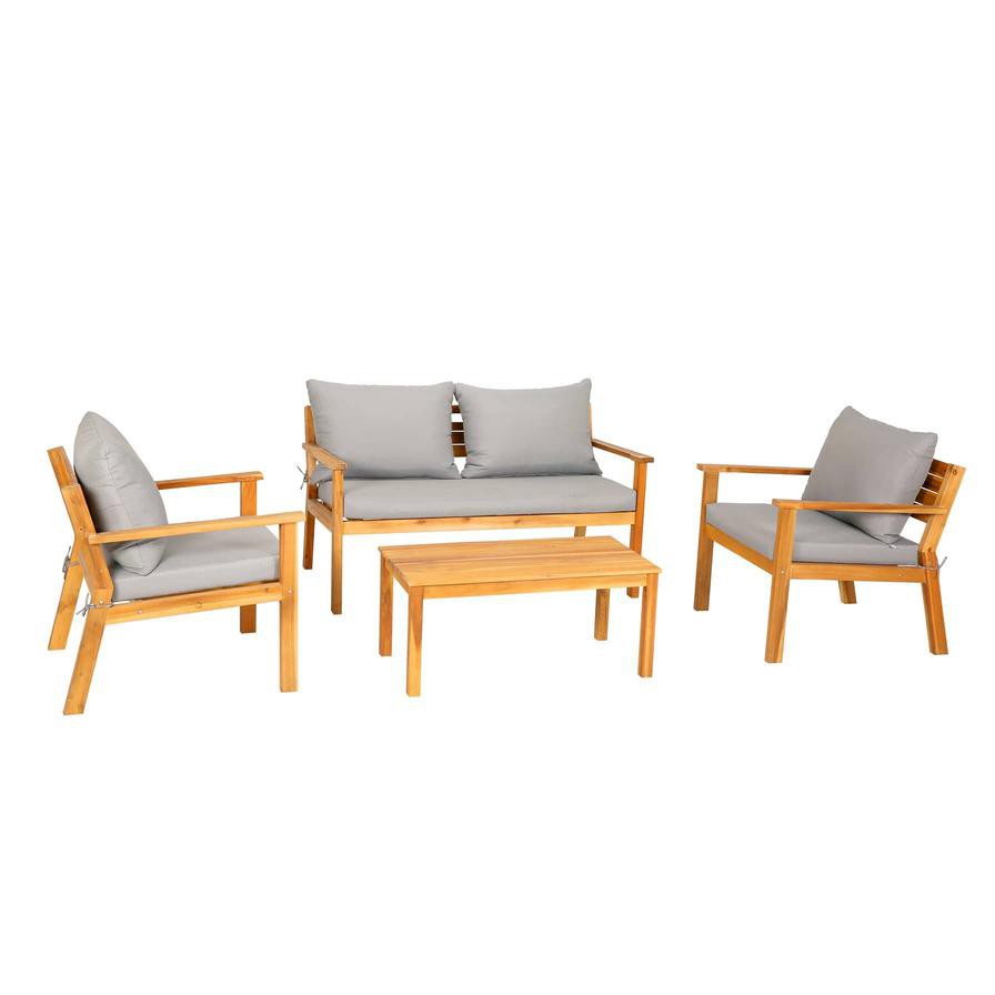 Denia 4-Seater Acacia Wood Sofa Set W/ Cushions GoodHome (4 Pc.)