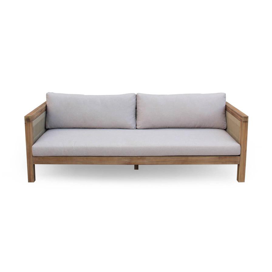 Seychelles 3-Seater Acacia Wooden Sofa W/Cushion Generic, (207 x 80 x 65 cm)