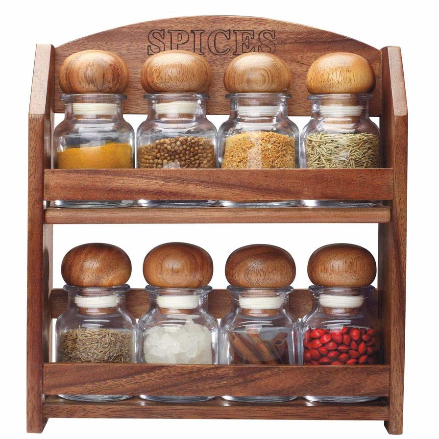 Billi Wooden Spice Rack W/ 8 Bottles