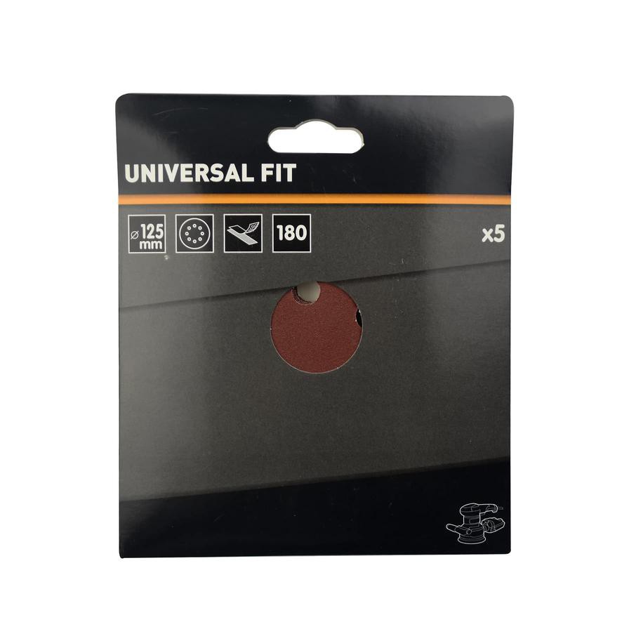 Universal Fit Random Orbit Sanding Sheet Pack (12.5 cm, 180 Extra Fine Grit, 5 Pc.)