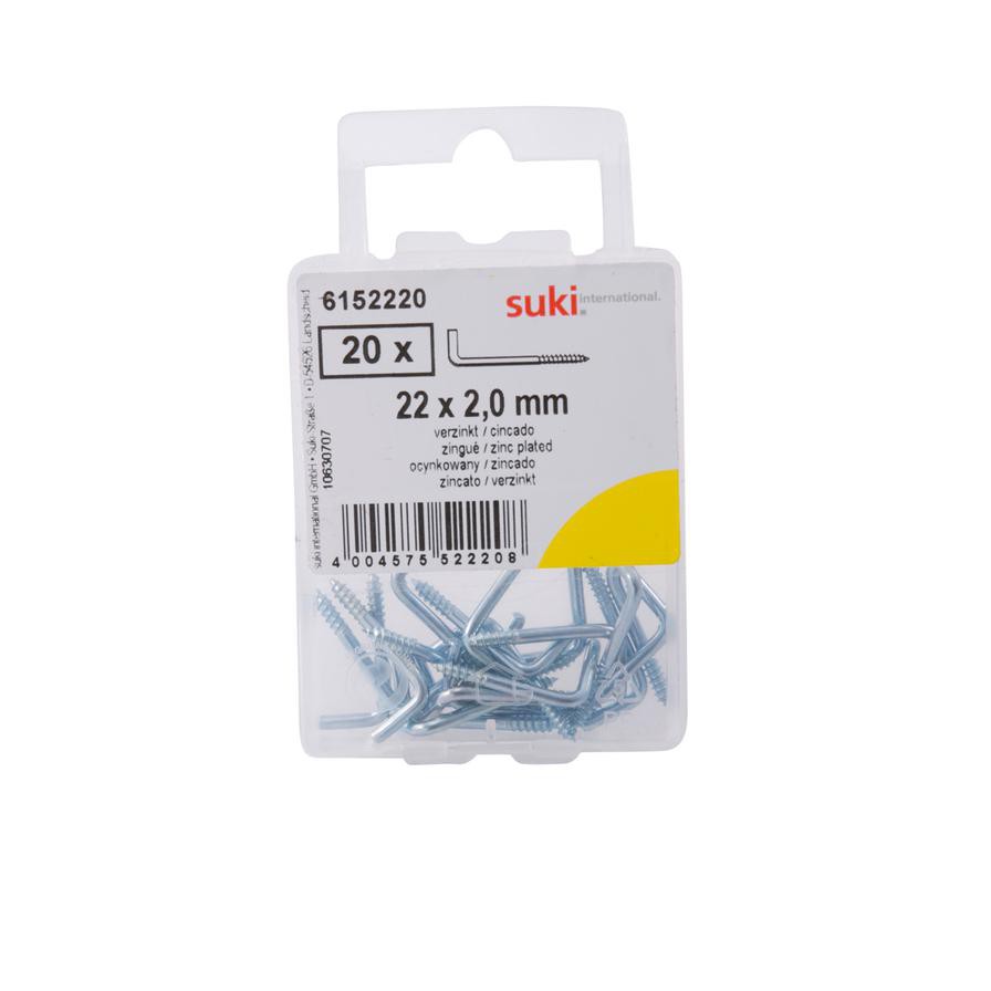 Suki Zinc-Plated Hooks (22 x 2 mm, Pack of 20)