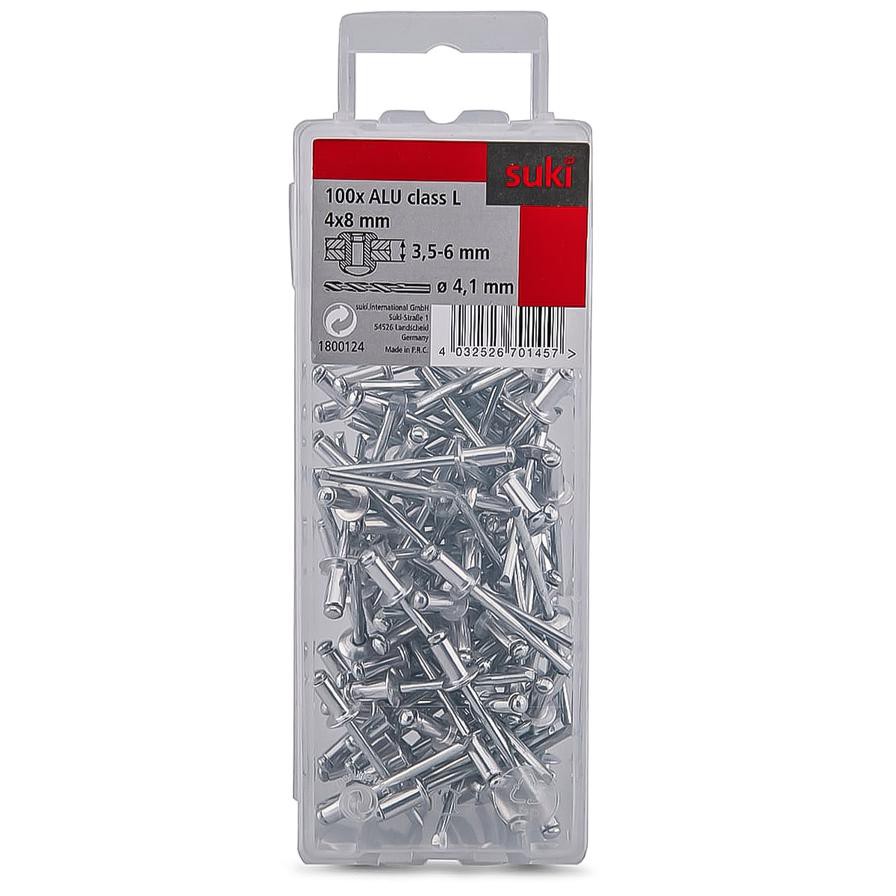 Suki Aluminium Rivets (4 x 8 mm, Pack of 100)