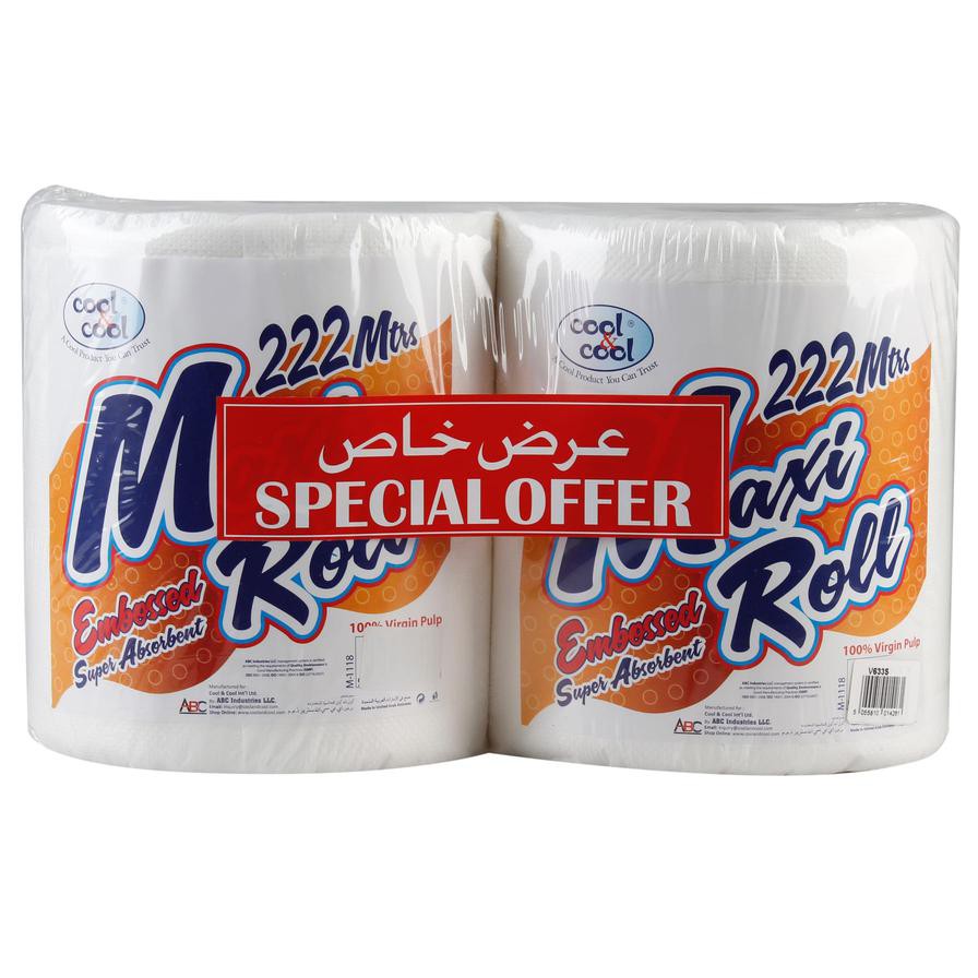 Cool & Cool Maxi Roll Super Absorbent Tissue Bundle Pack (222 m, 2 Pc.)