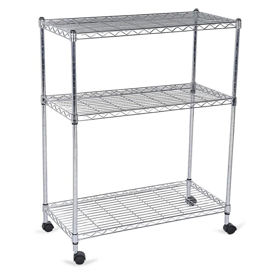 Mobile 3-Shelf Storage Unit (76 x 35.5 x 91 cm, Chrome)