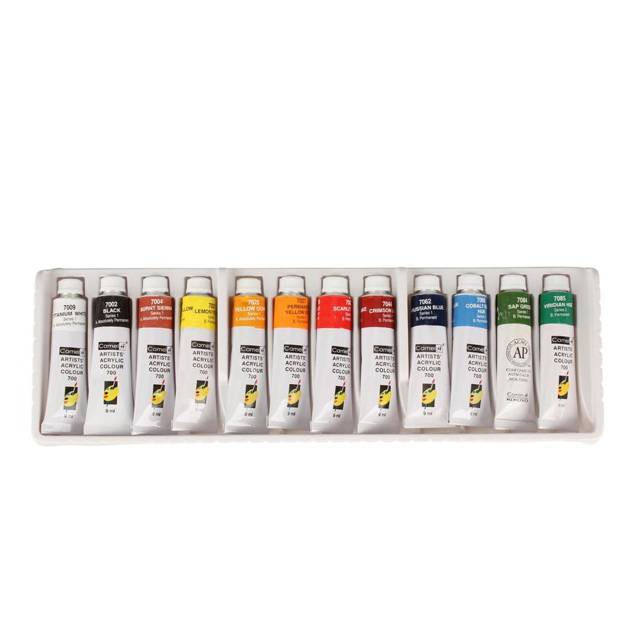 Camel Artist Acrylic Paint Pack (12 ml, Assorted Shades, 9 Pc.)