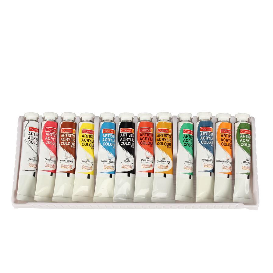 Camel Artist Acrylic Paint Pack (20 ml, Assorted Shades, 12 Pc.)