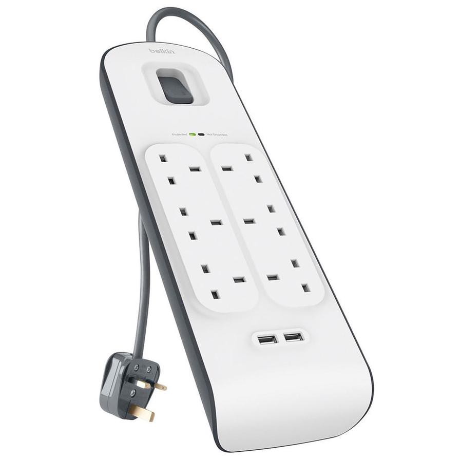 Belkin 6-Outlet Surge Protection Strip with USB & Power Cord (2 m)