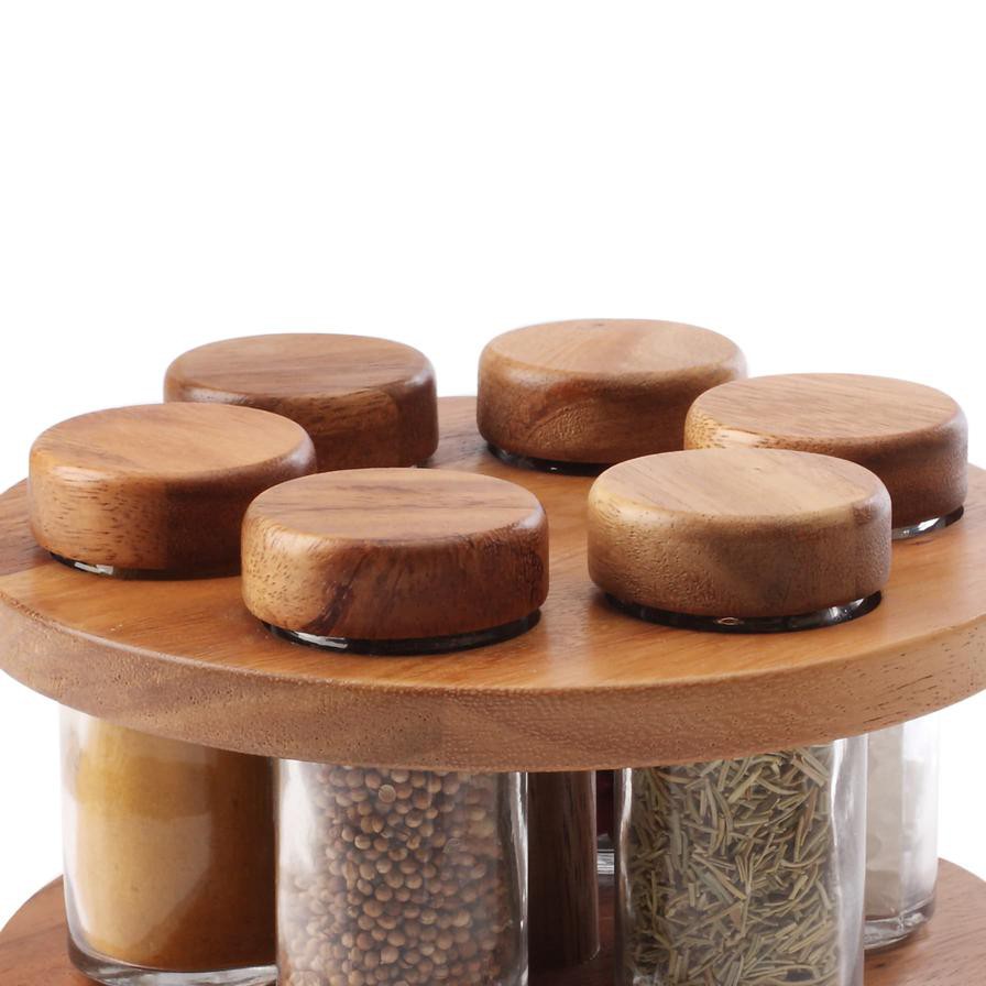 Billi Wooden Spice Rack W/ 6 Bottles