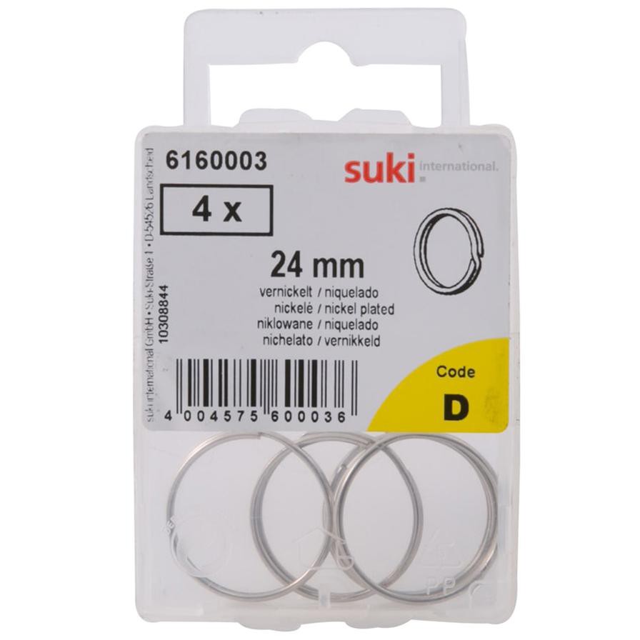 Suki Nickel-Plated Key Rings (24 mm, Pack of 4)