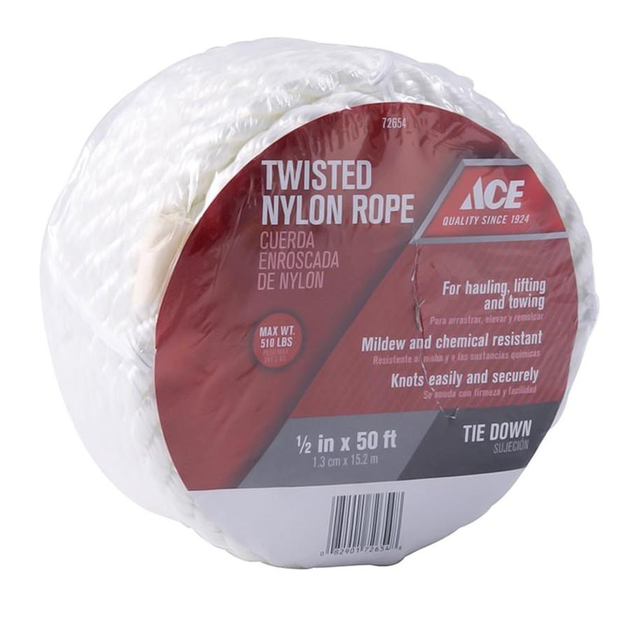 Ace Twisted Polypropylene Rope (1.3 x 152 cm, White, Sold Per Piece)