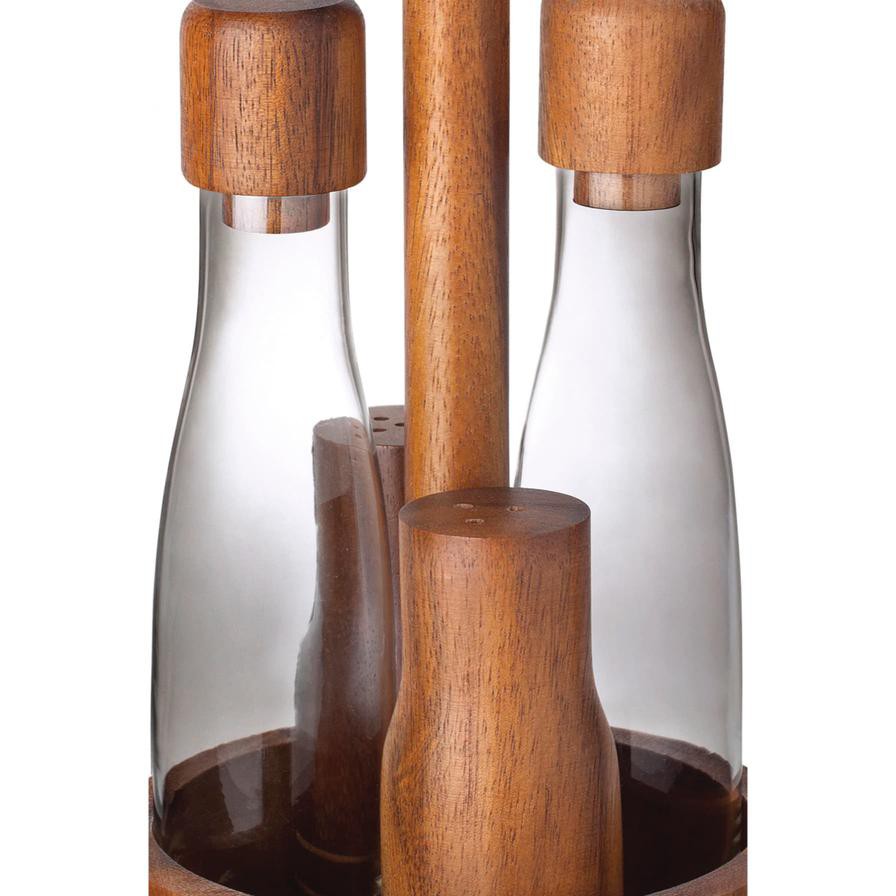 Billi Wooden & Glass Cruet W/ Salt & Pepper Shaker Set