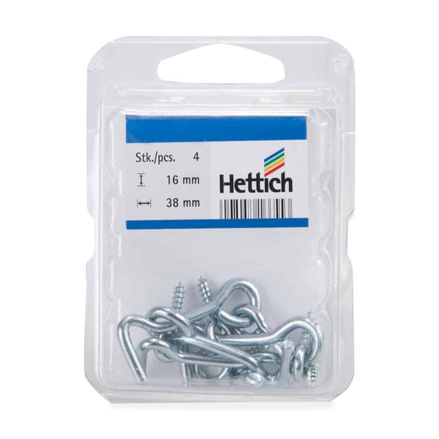 Hettich Zinc-Plated Storm Hooks & Eyes (16 x 37 mm, 4 Pieces)