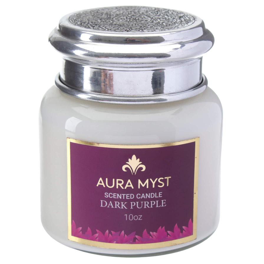 Aura Myst Pearl Glass Jar Candle W/ Lid (283 g, Dark Purple)