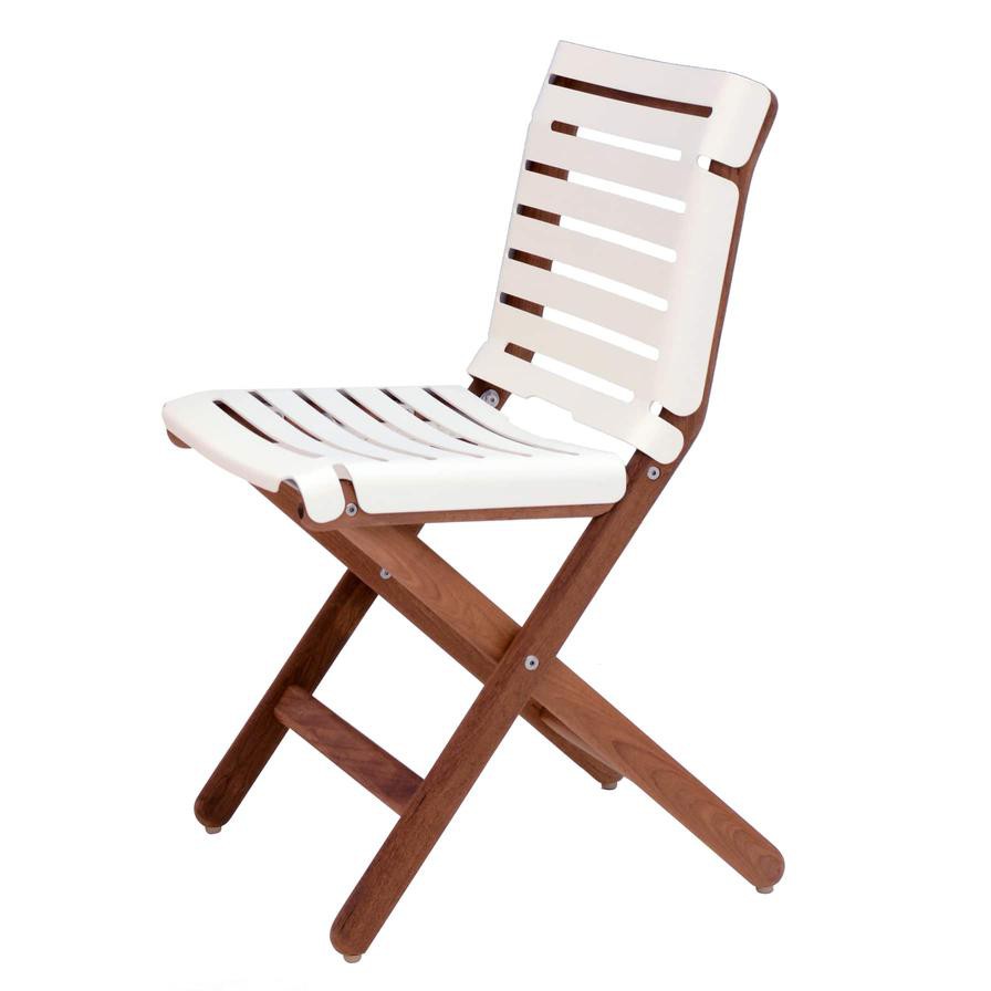 AT800 Aluminum & Teak Wood Dining Side Chair Maiori (100 x 45 x 83 cm, White & Natural)