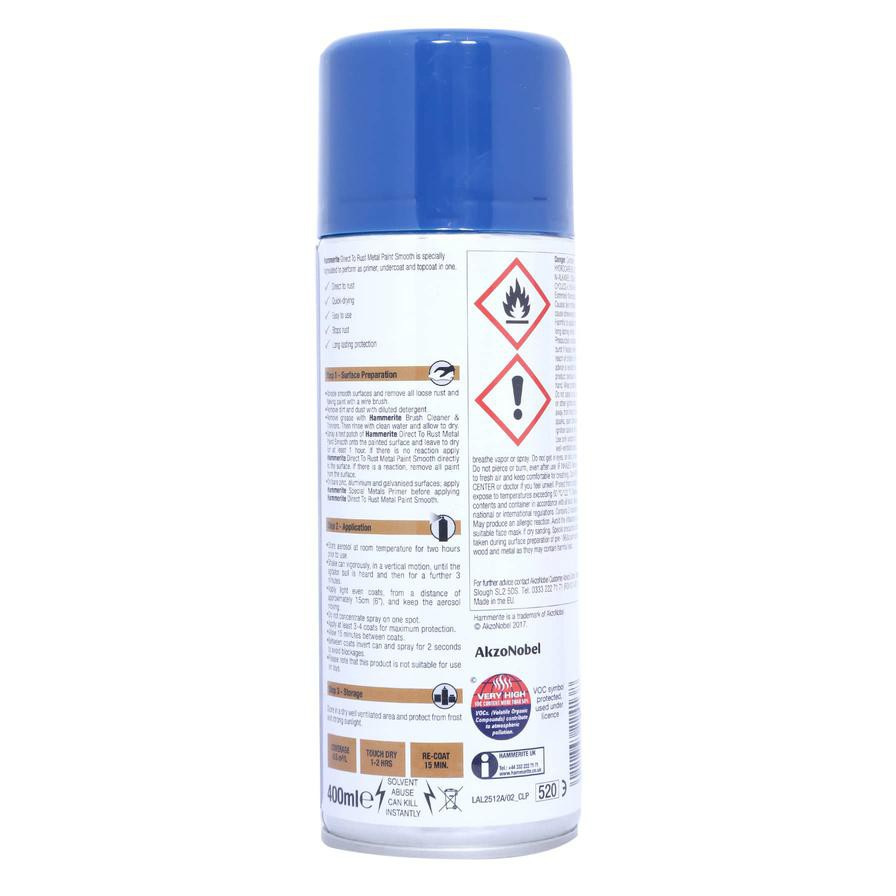 Hammerite Metal Spray Paint (400 ml, Smooth Blue)